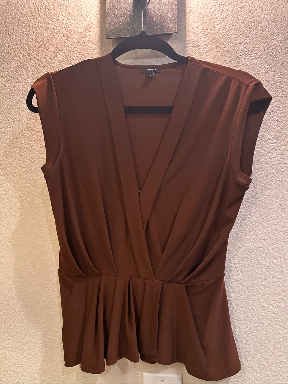 Express Women's Brown Surplice Peplum Top